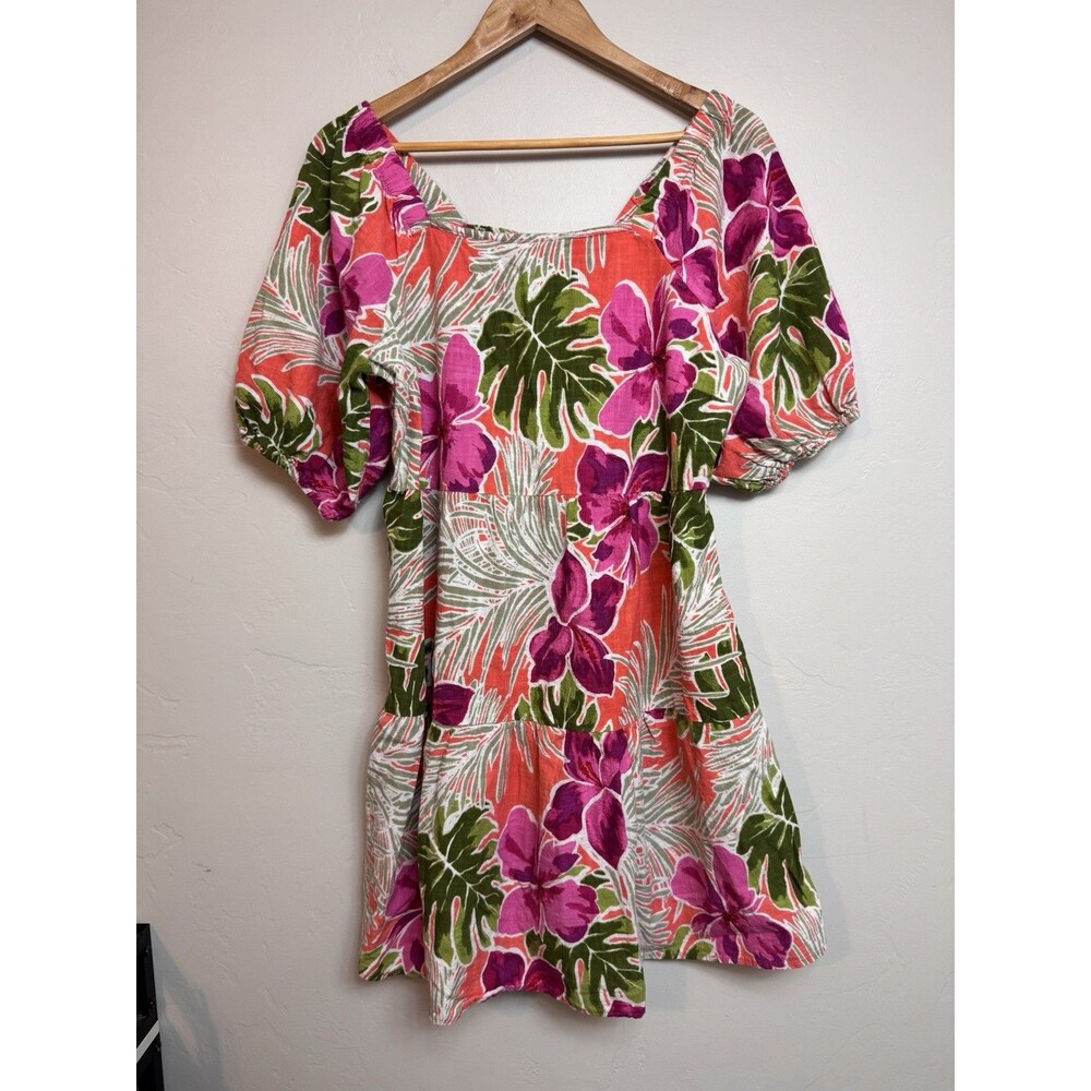 Mlle Gabrielle Floral Puff Sleeve Mini Dress Women’s Large? Coastal Tropical